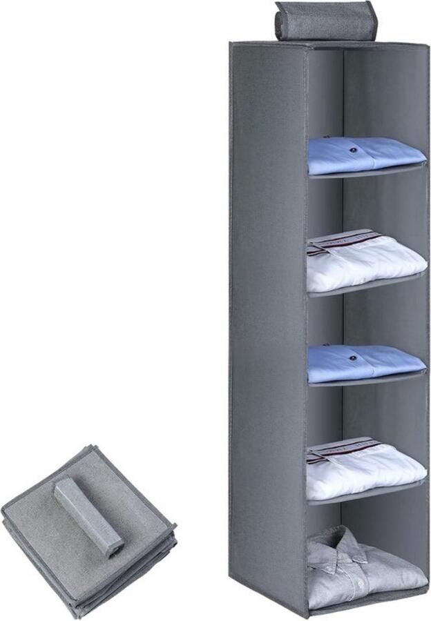 Hanging Rack Wardrobe Organizer Space Saving 1 Piece Bamboo 5 Compartments