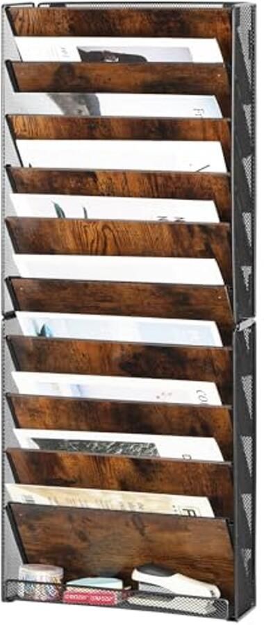 Hanging Wall File Holder Desk Organizer with Drawer and Magazine Rack 10 Layers