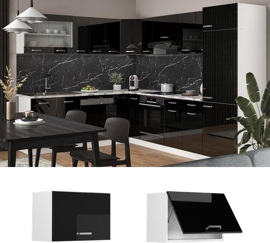 Hangkast 60 cm Hoogglans Zwart Wit voor Keuken