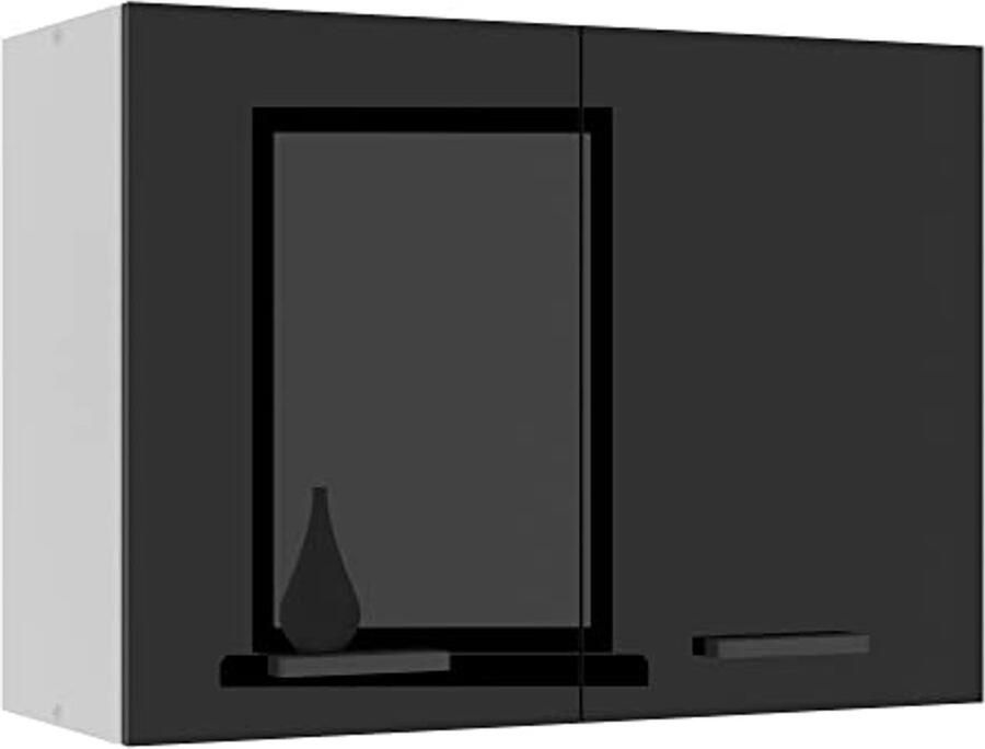 Hangkast Keuken 80 cm Bovenkast met 2 Deuren in Zwart Hoogglans