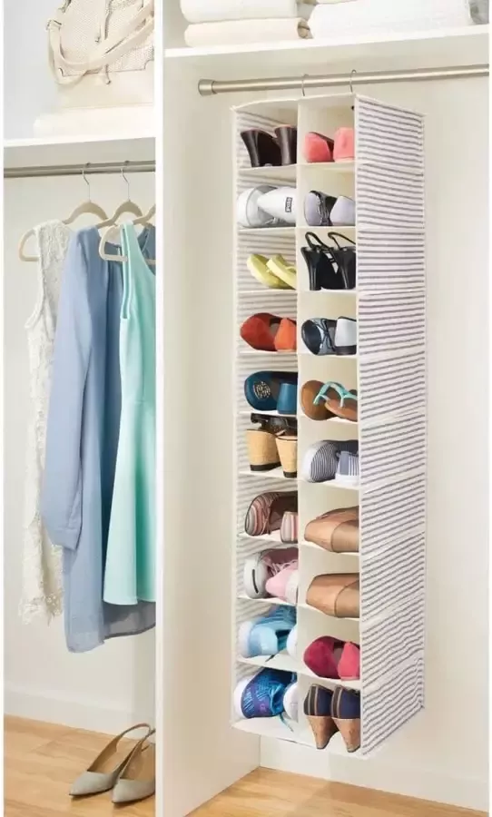 hangkast met 20 vakken – grote hangende kast voor kleding schoenen en accessoires – praktische opvouwbare kledingkast voor ruimtebesparende opslag – blauw beige