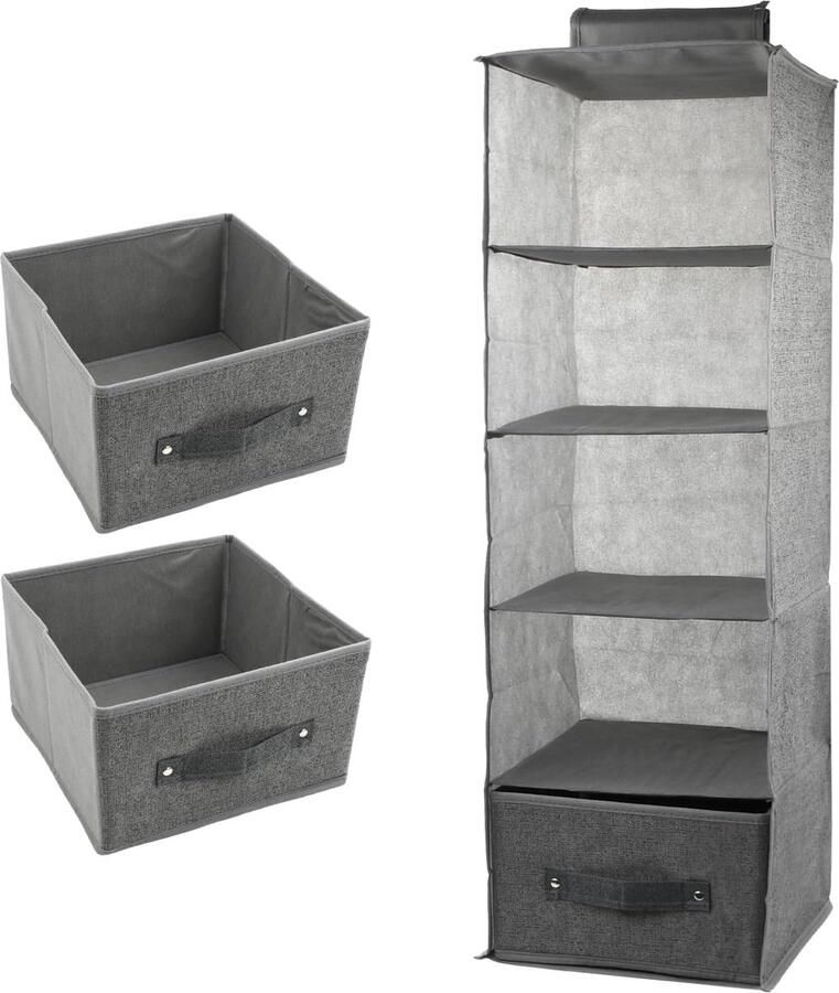 5 vakken kastorganizer hangend 25 x 25 x 90 cm hangrek kledingkast hangende opberger klein hangende organizer met 2 verwijderbare laden (grijs) - Foto 2