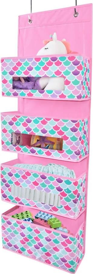 Hangkast Organizer met 4 Vakken Wandopberger voor Kinderen Hangende Organizer voor Baby Meisjes en Jongens Deur Organizer met Zeemeerminnenontwerp