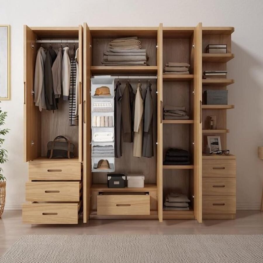 Hangkast-organizer Opvouwbare hangplank Hangende opbergkast met 6 vakken voor textiel Hangende stoffen kast voor truien Kleding Grijs 20 cm