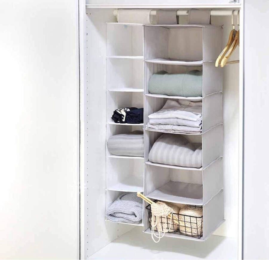 Hangkastorganisator Opvouwbare hangplank Hangende opbergkast met 6 vakken voor textiel Hangende stoffen kast voor truien Kleding Grijs 20 cm