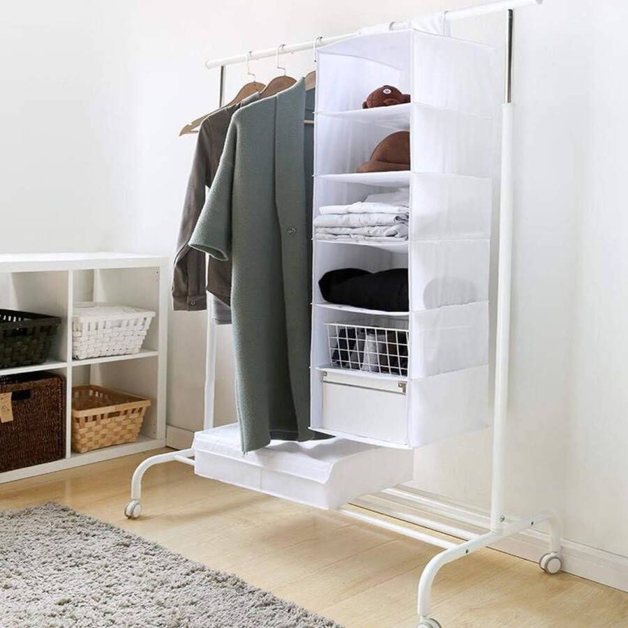 Hangkastorganisator Opvouwbare hangplank Hangende opbergkast met 6 vakken voor textiel Hangende stoffen kast voor truien Kleding Wit 20cm