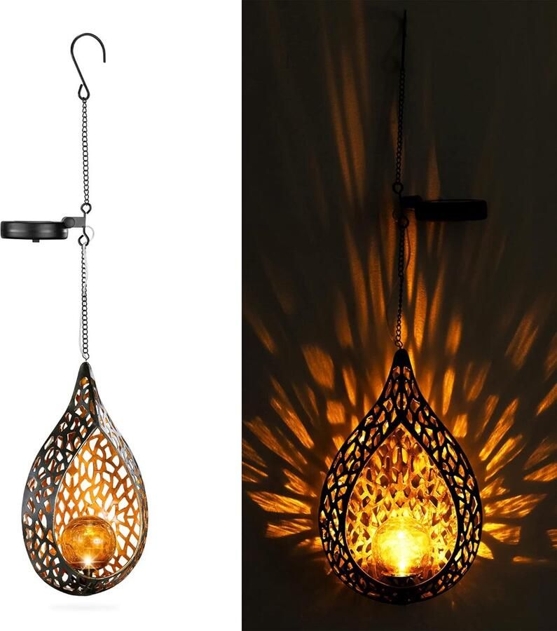 Hanglamp voor buiten LED solar lamp Druppel design Zwart