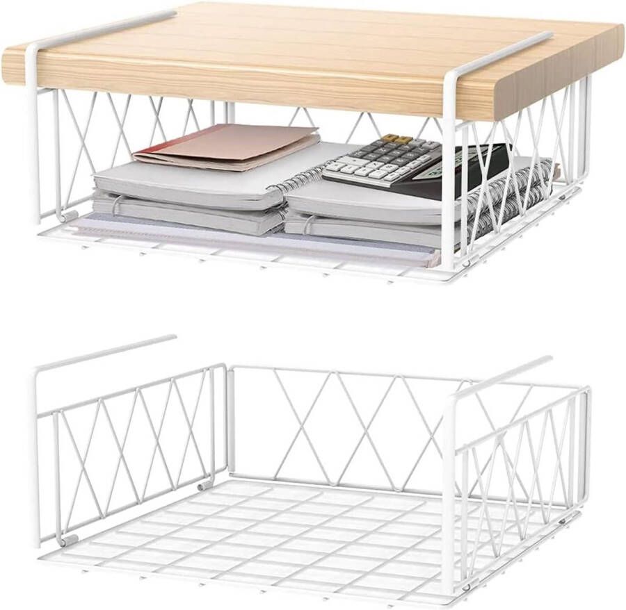 Hangmandplank 2-pack metalen hangmanden onderkast hangende opbergmanden voor keuken bijkeuken kantoor bureau (wit)
