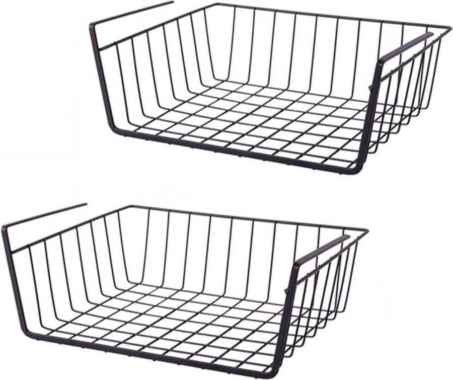 Hangmandrek set van 2 afneembare hangmanden van metaal opbergmand geschikt voor kantoren keukens koelkasten badkamers kasten kledingkasten (zwart)