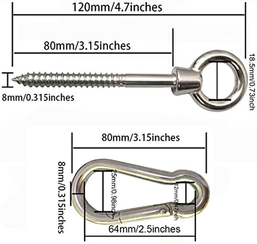 Hangmat Ophangkit 2 Pack Zware Ooghaken voor Swing en Yoga 1200 LB Capaciteit Hardware voor Binnen en Buiten
