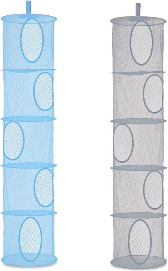 Hangopslag voor speelgoed Opvouwbare hangende netopbergtas 2 stuks Grijs Blauw Mesh