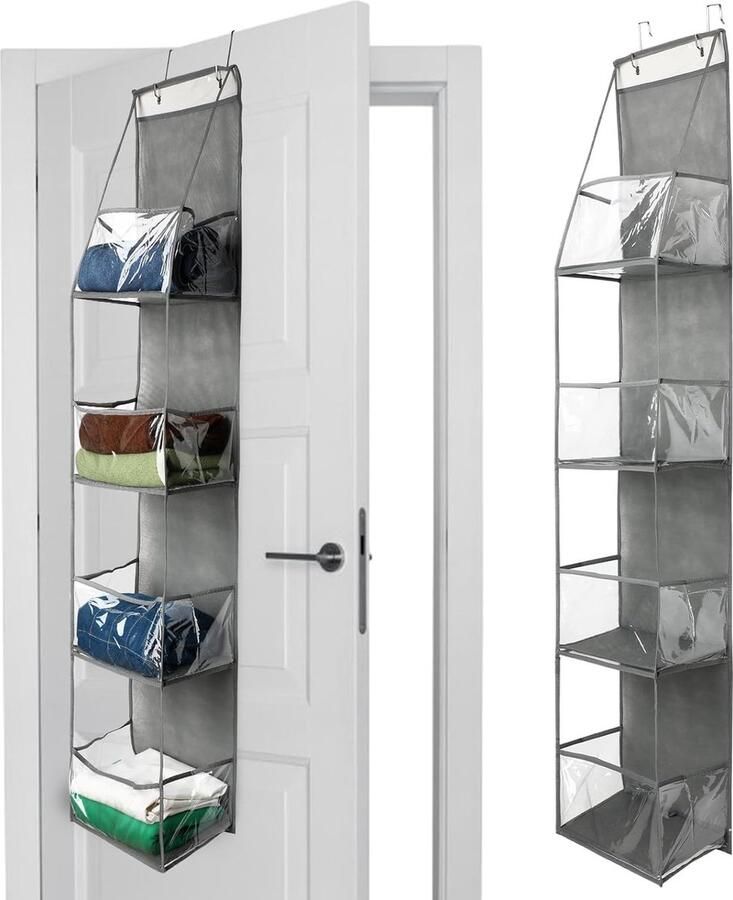 Hangorganisator Deurophangopslag 5-laags boven de deurorganisator Hangende badkamer Opvouwbare hangplank voor slaapkamer kledingkast Hangende opslag