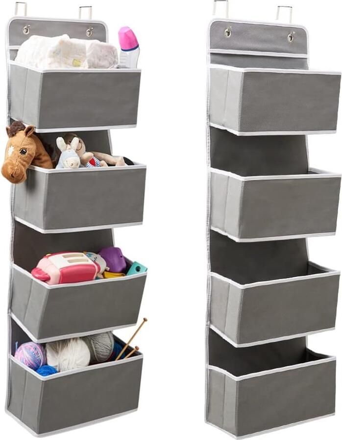 Hangorganizer 2 stuks 4 vakken multifunctionele hangende organizer voor boven de deur organizer voor handdoeken speelgoed (grijs)