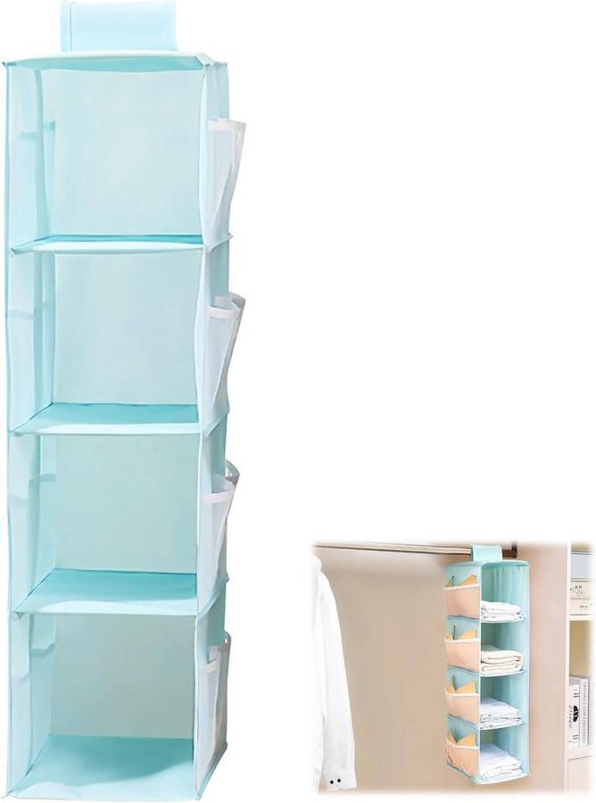 Hangorganizer 4 compartimenten Hangplank met 12 mesh zijvakken opvouwbaar en ruimtebesparend hangende stoffen kast hangende opbergkast organisator blauw (22 x 30 x 80 cm)