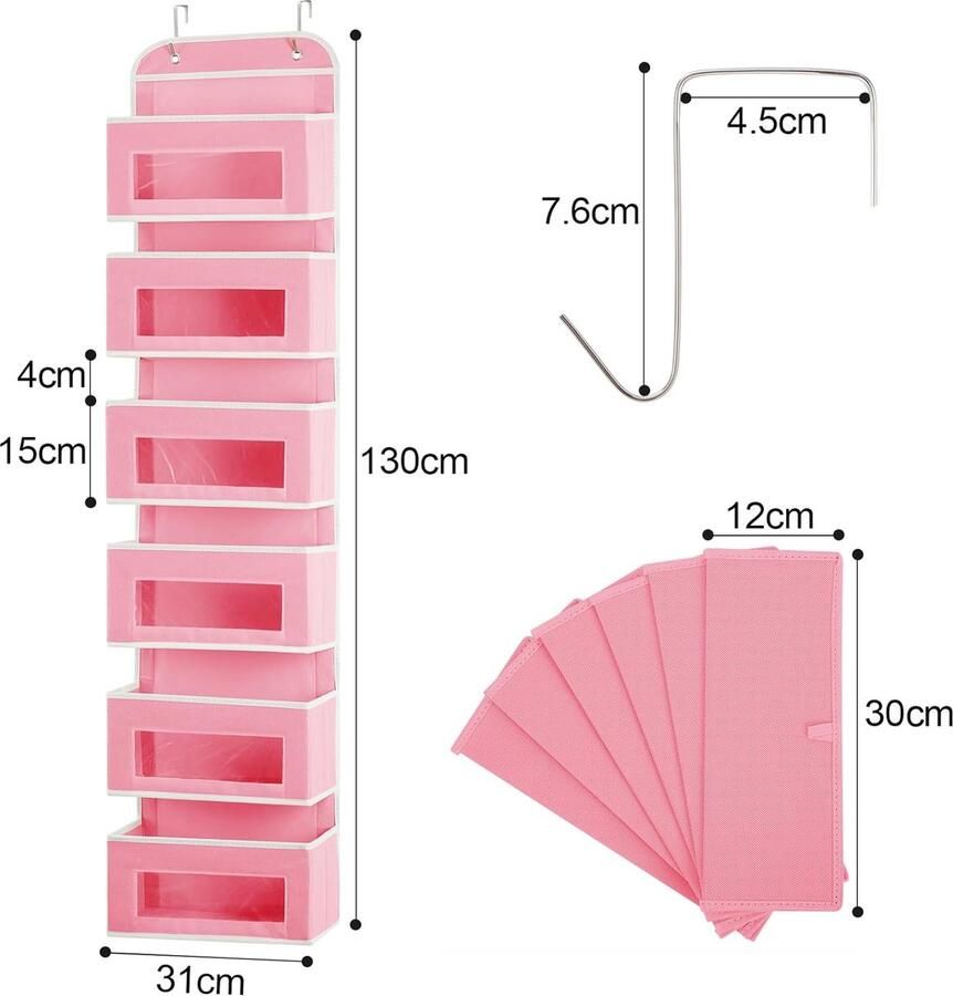 Hangorganizer deurorganizer hangend kledingkastorganizer 6 grote vakken met raam hangrek badkamer hangopslag voor slaapkamer kinderkamer roze - Foto 2