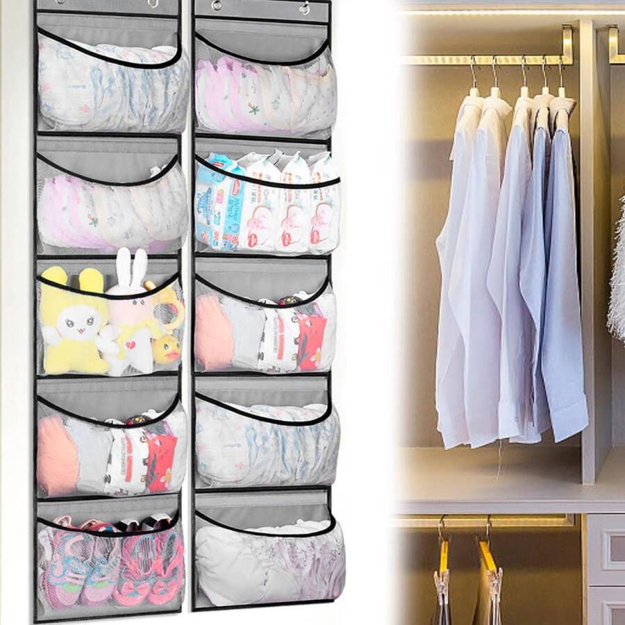 Hangorganizer hangplank 2 stuks: hangopslag opvouwbaar en ruimtebesparend met 5 vakken en 4 haken campingorganizer grijs met 2 schouderbanden voor slaapkamer badkamer