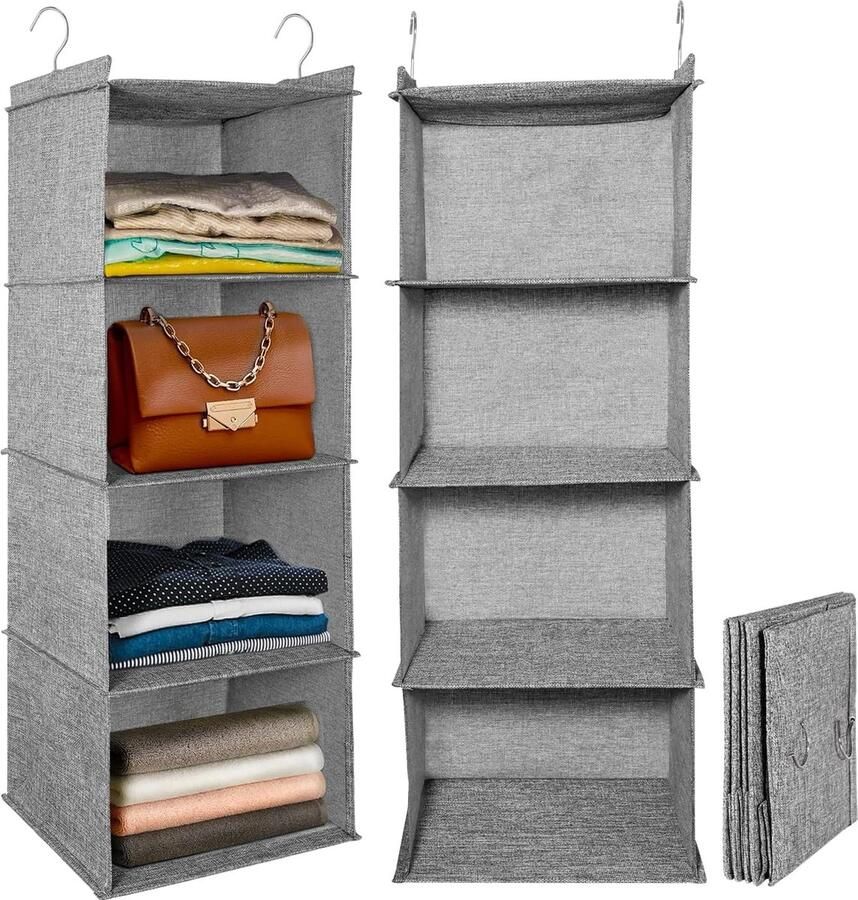 Hangorganizer opvouwbaar 4 vakken linnenachtige textuur wasbaar slaapkamer kantoor kinderkamer 29 x 29 x 84 cm set van 2