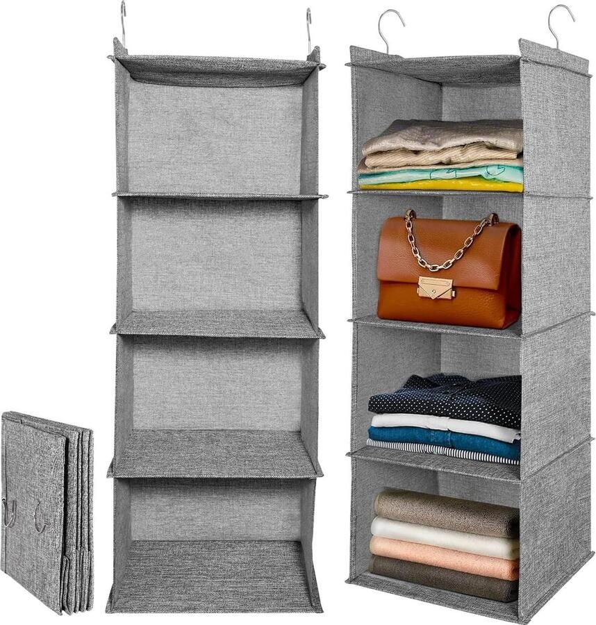 Hangorganizer opvouwbaar 4 vakken linnenachtige textuur wasbaar slaapkamer kantoor kinderkamer 29 x 29 x 84 cm set van 2 - Foto 2