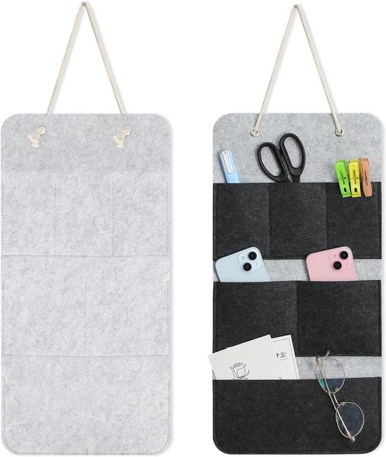 Hangorganizer van vilt met 6 vakken voor opslag aan de deur 52 x 25 cm
