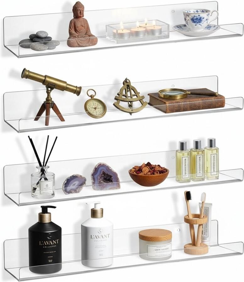 Hangplanken Boekplakken Set van 4 Transparante Hangplanken Acryl Wandplanken Wandplank Boekenplank Wandrek