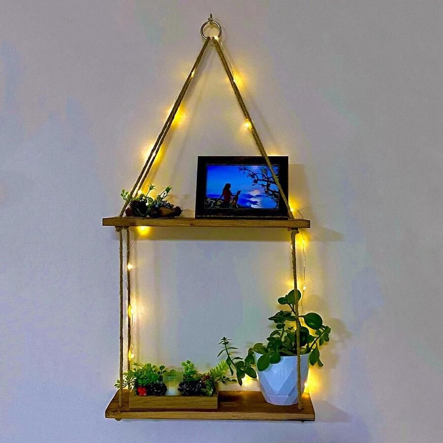 Hangende planken 2 tier houten rustieke ladderplank plank