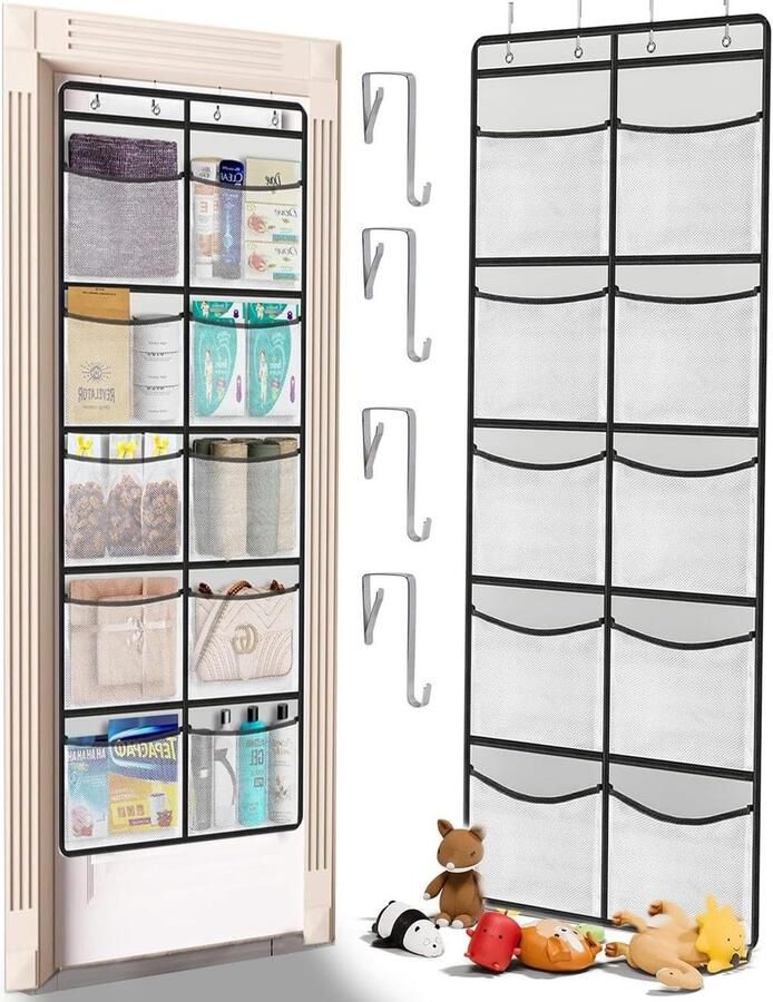 Hangrek deurorganizer met 10 netvakken opvouwbare kledingkast organizer metalen haken slaapkamer kinderkamer badkamer