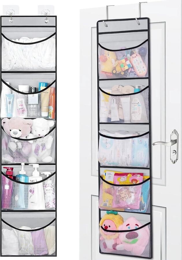 Hangrek Hangorganizer met 5 netvakken Voor een opgeruimde slaapkamer en kinderkamer 1 stuk