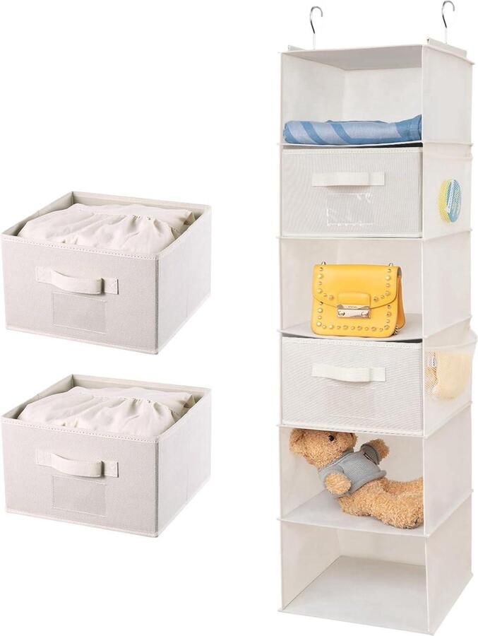 Hangrek Kledingkast Organizer Opvouwbaar 1 stuk Beige Ijzeren frame 30 x 30 x 110 cm