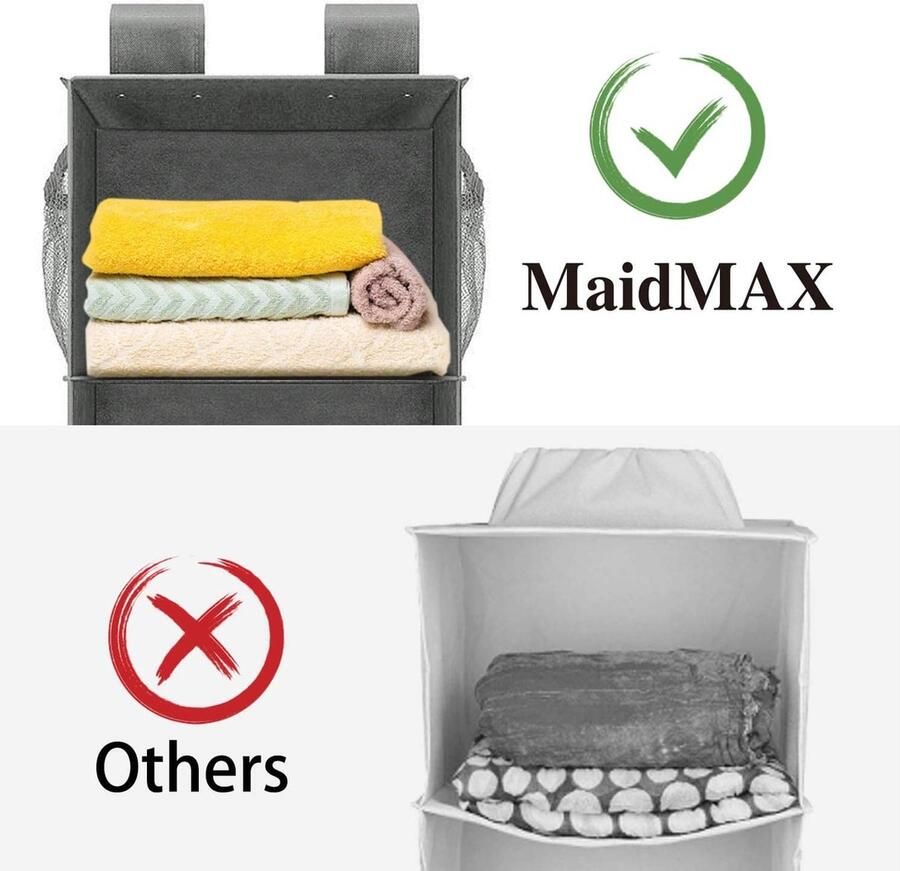 Hangrek kledingkast organizer opvouwbare hangopslag met 5 brede vakken hangorganizer opbergsysteem voor kast grijs stabiel - Foto 2