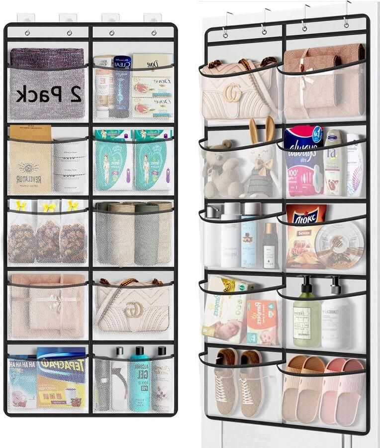 Hangrek opberger hangende organizer 2 stuks grijs 10 netvakken