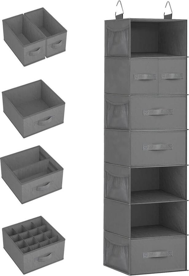Hangrek met 5 laden Opvouwbare hangorganizer voor kledingkast en slaapkamer Grijs kledingkasten slaapkamer