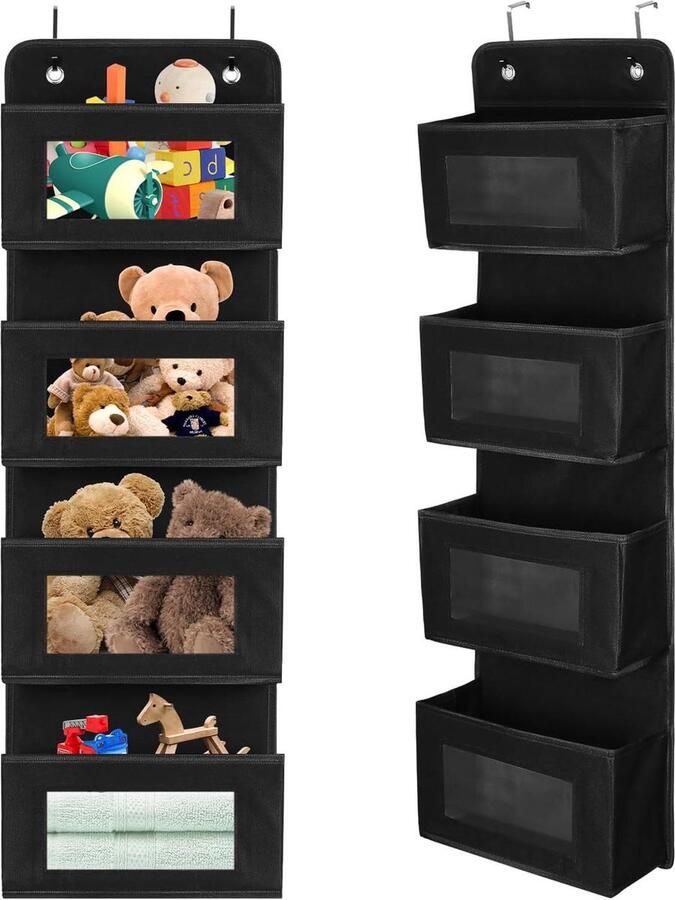 Hangrek Organizer geschik voor deur en muur 4 vakken zwart