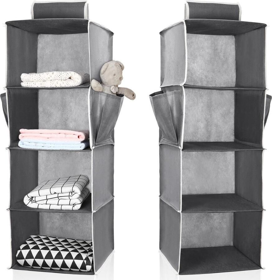 LEAZZLE Hangrek hangende organizer aan de deur met 4 vakken hangende opslag organizer om op te hangen aan de deur of aan de muur voor slaapkamer kantoor zwart