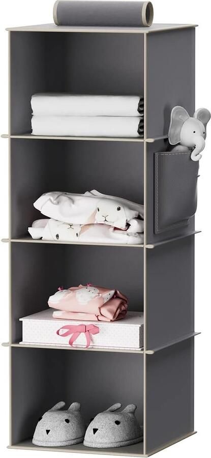 Hangrek stabiele hangorganizer kledingkast organizer hangende opslag kastorganizer met bamboestokken en MDF-platen versterkt grijs