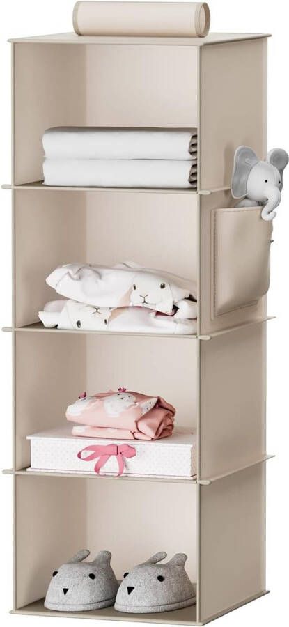 Hangrek stabiele hangorganizer kledingkast organizer hangopslag kastorganizer met bamboestokken en MDF-platen versterkt beige