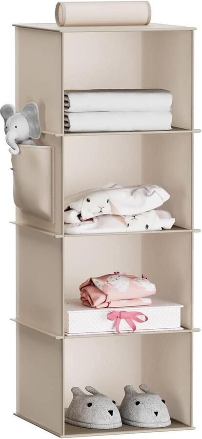 Hangrek stabiele hangorganizer kledingkast organizer met bamboestokken en MDF-platen versterkt beige opbergsysteem voor kleding ruimtebesparend en praktisch Kledingkast - Foto 2