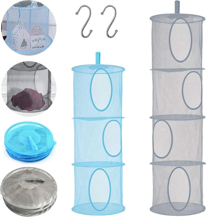 Hangrek van mesh opbergnet 2 stuks zwart multifunctioneel