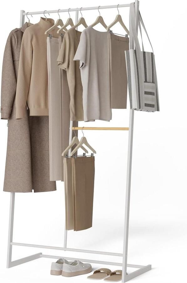 Hangy One zware kledingstang dubbele hoogte hoge stabiliteit eenvoudige montage krasbestendige bodem 80 x 40 x 160 cm wit kledingrek