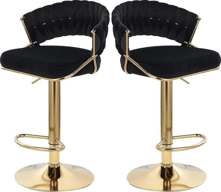 Merkloos Koopiez Krukken Barkrukken Verstelbaar Set van 2 Rugleuning Fluweel Metaal