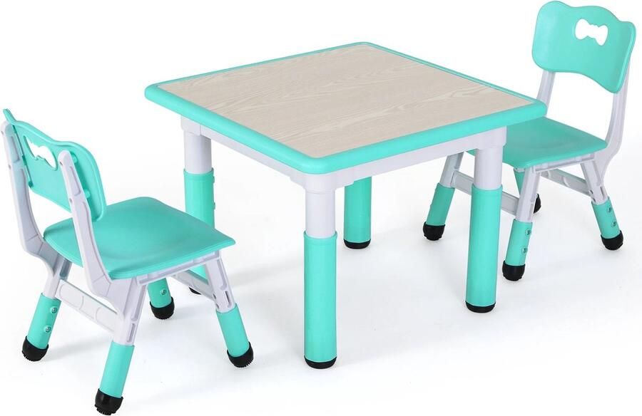Hanimo Kindertafel Met Stoeltjes Kindertafeltje Met Stoeltjes Set Kindertafel met 2 Stoelen In Hoogte Verstelbaar 3-8 Jaar Turquoise
