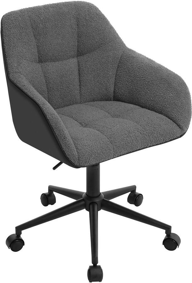 Hanimo Teddy Bureaustoel Draaibaar Bureau Computer Stoel In Hoogte Verstelbaar Make-Up Stoel Met Armleuningen Voor Slaapkamer Woonkamer Werkkamer Zwart Met Grijs
