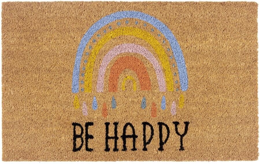 Hanse Home Kokos Deurmat Antislip Vuilvanger Mat Natuurlijk voor Binnen Deurmat Be Happy Kokosvezel Kokosmat voor Hal Entree & Overdekte Buitenruimte 40x70cm