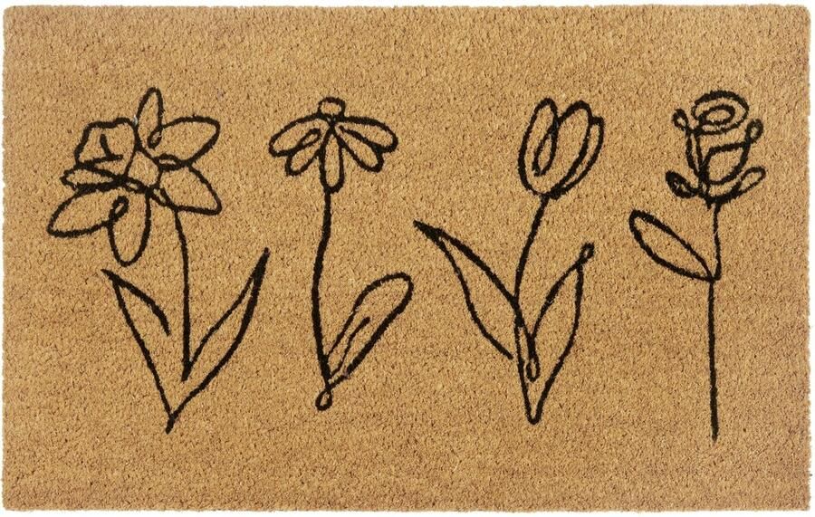Hanse Home Kokos Deurmat Antislip Vuilvanger Mat Natuurlijk voor Binnen Lijn-Kunst Bloemen Kokosvezel Deurmat voor Hal Entree en Overdekte Buitenruimte 40x70cm