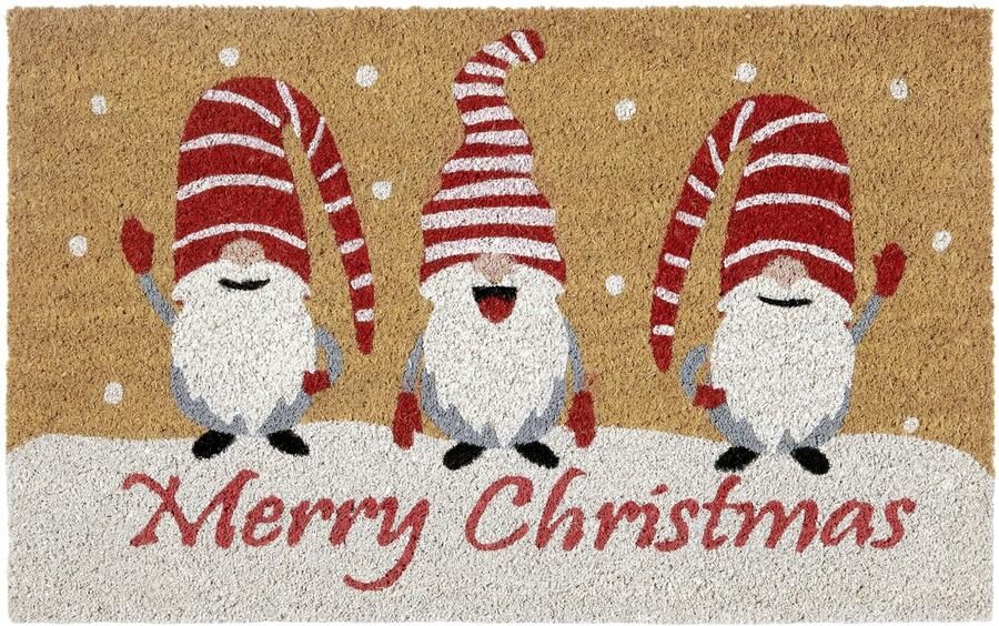 Hanse Home Kokos Deurmat Kerst Antislip Vuilvanger Mat Natuurlijk voor Binnen Deurmat Kabouters Merry Christmas Kokosvezelmat voor Entree & Overdekte Buitenruimte 40x70cm