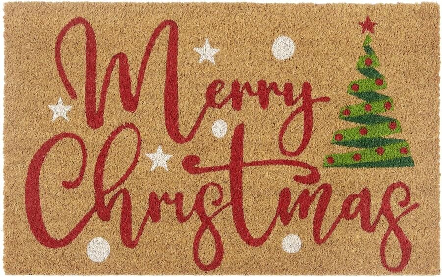 Hanse Home Kokos Deurmat Kerst Antislip Vuilvanger Mat Natuurlijk voor Binnen Merry Christmas Tree Kokosvezel Deurmat voor Entree & Overdekte Buitenruimte 40x70cm