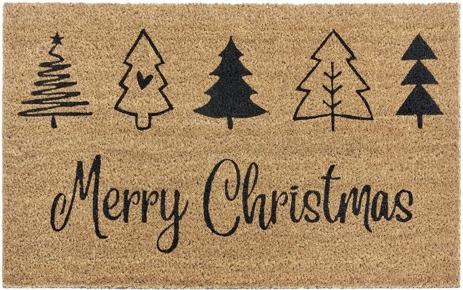Hanse Home Kokos Deurmat Kerst voor Binnen en Buiten Vuilvanger Mat Natuurlijk Kokos Mat Buiten Vrolijk Kerstfeest Weerbestendig en Antislip voor Hal Terras Entree 45x75cm