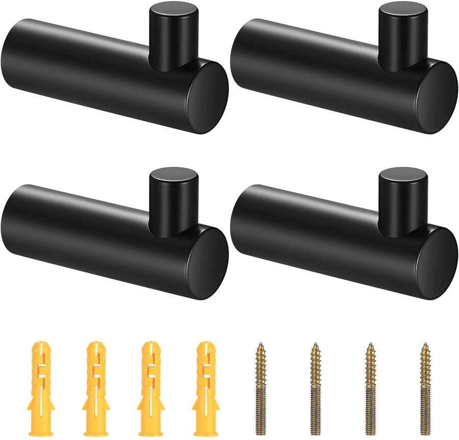 HAOCHEN 4-pack messing kapstokhaken handdoekhouder wandhaak garderobehaak handdoekhaak voor woonkamer slaapkamerdecoratie (zwart 38x20mm)