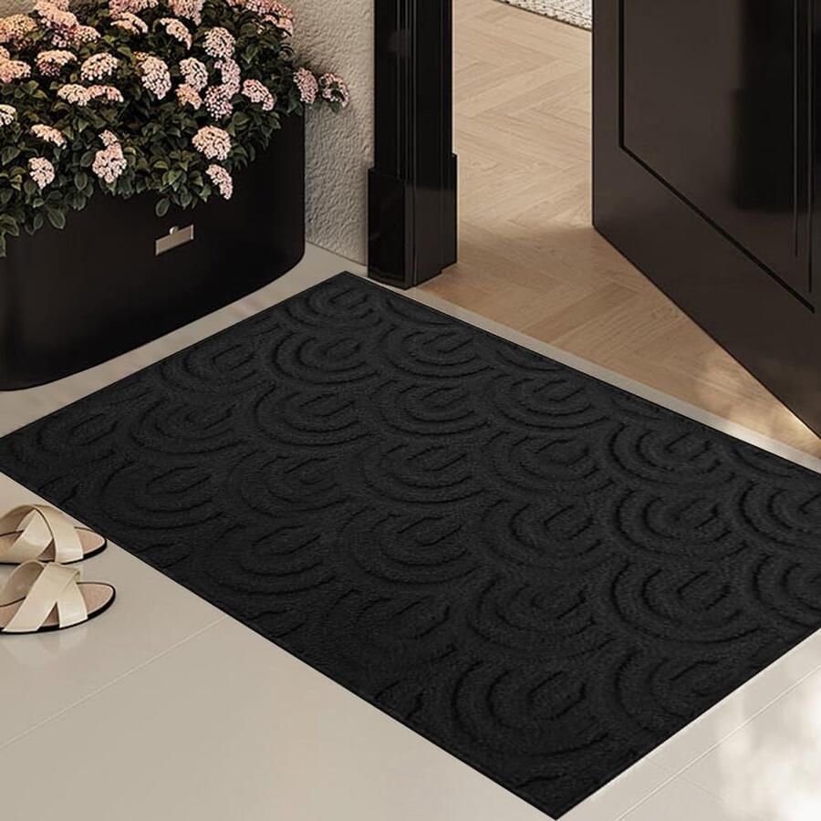 Buitendeurmat 60x90cm zachte absorberende en vuilafstotende deurmat antislip deurmat machinewasbare vloermat voor voordeur achterdeur vuile schoenen en poten (zwart 2)