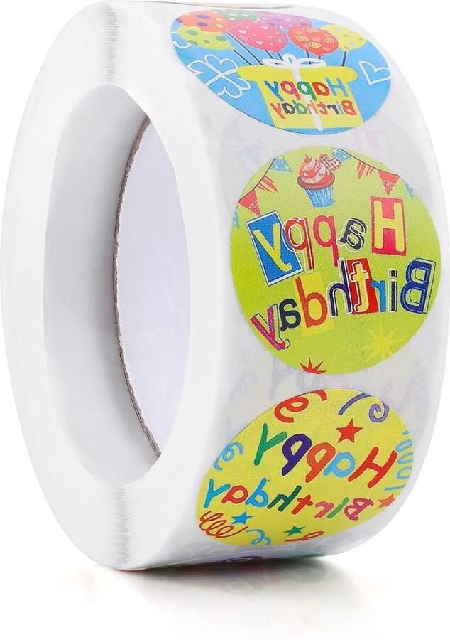 Happy Birthday Stickers 500 stuks 8 ontwerpen Ronde Verjaardagsstickers Vier Verjaardagspatroon Decoratieve Afdichtingsstickers Etiketten Thuis Klaslokaal Verjaardagsfeest 25 cm 1 inch