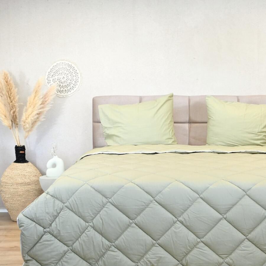 Happybed Premium All year dekbed enkel 160x200 Twijfelaar dekbed Wasbaar dekbed zonder overtrek Bedrukt dekbed zonder hoes Hoesloos Dekbed met Print Sage green